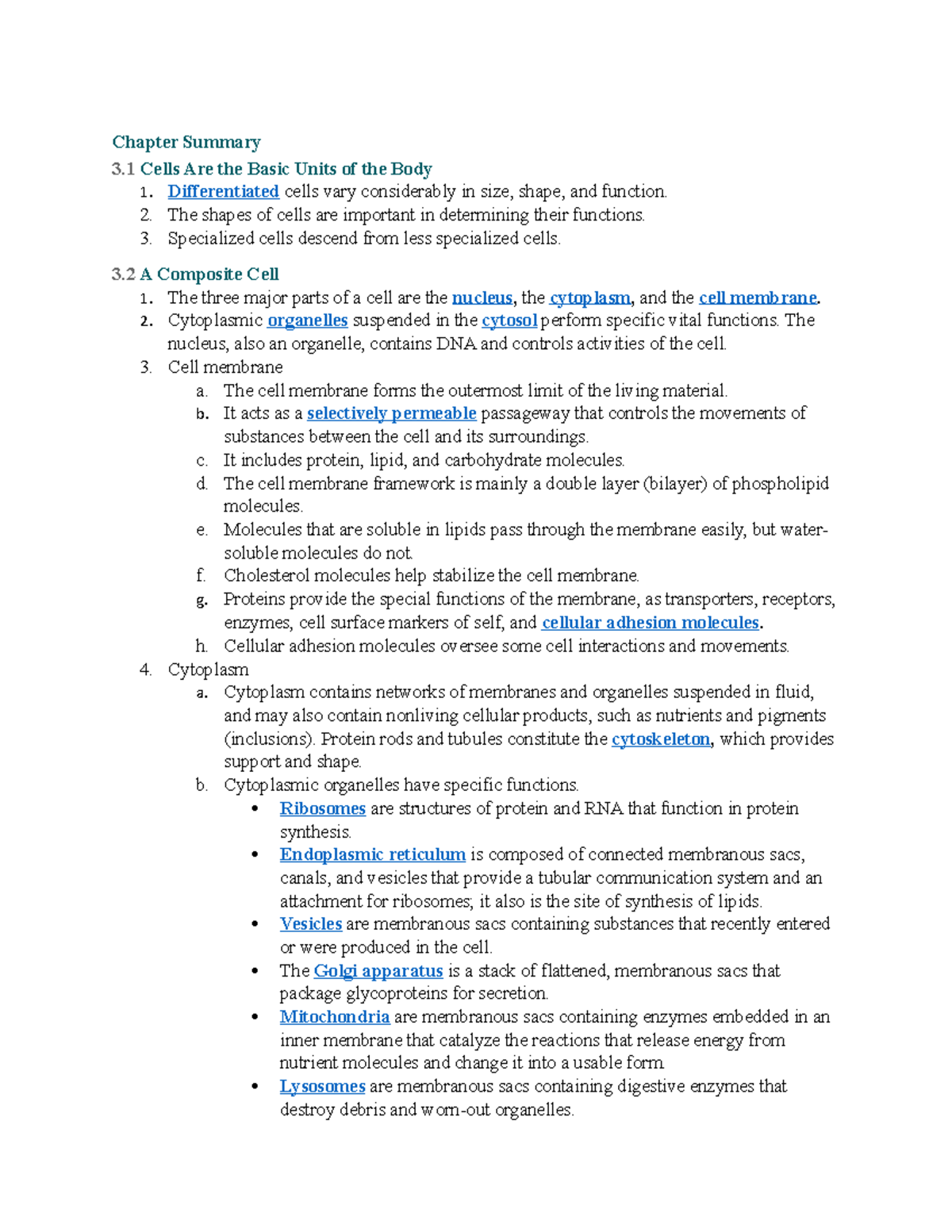 A&P 1 Ch. 3 Cells - Texas A&M - Commerce - BSC 2401 - A&M Commerce ...