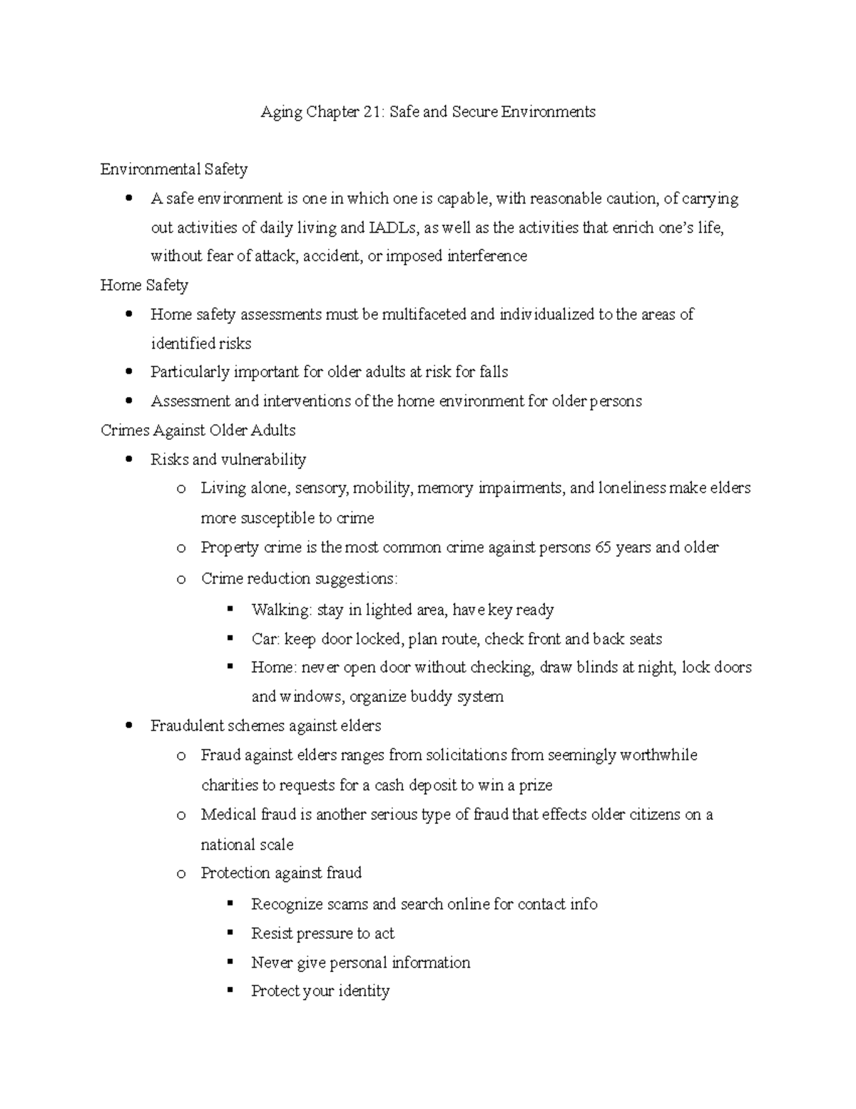 Aging Chapter 21 - Lecture notes - Aging Chapter 21: Safe and Secure ...