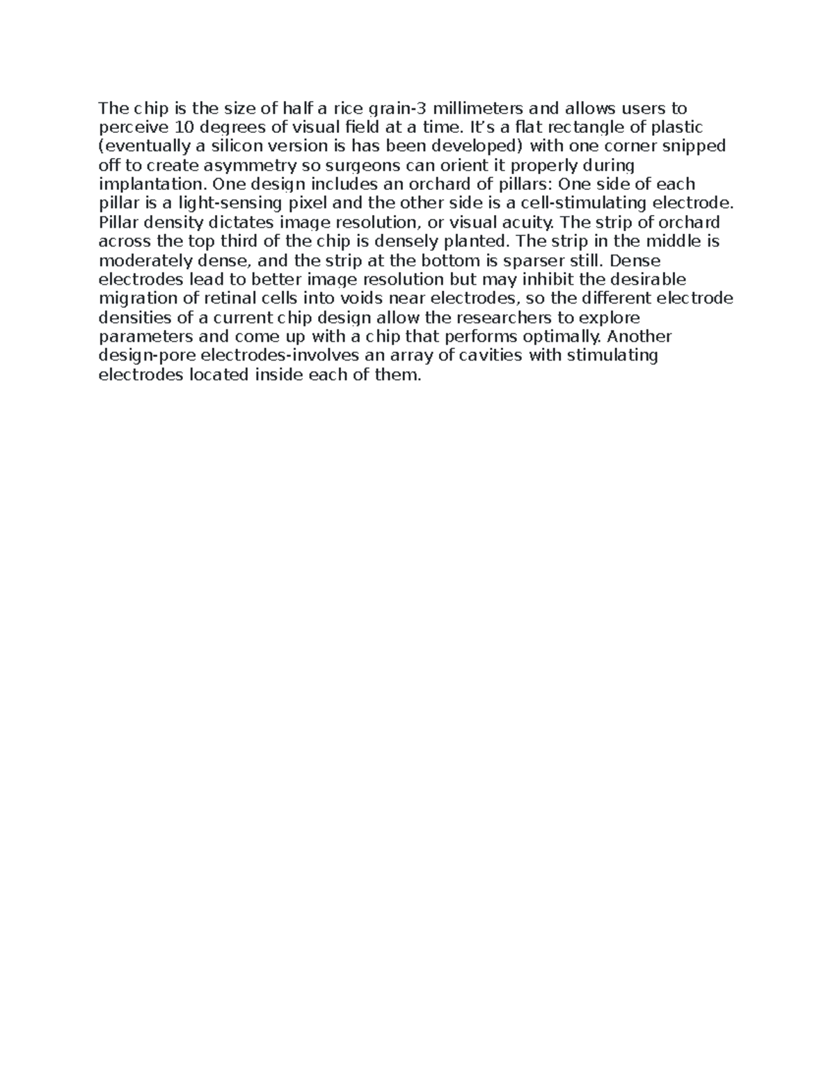 931 - essay written for bio - The chip is the size of half a rice grain ...
