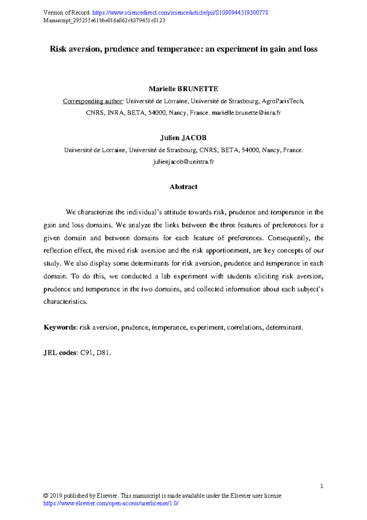 risk aversion experiment