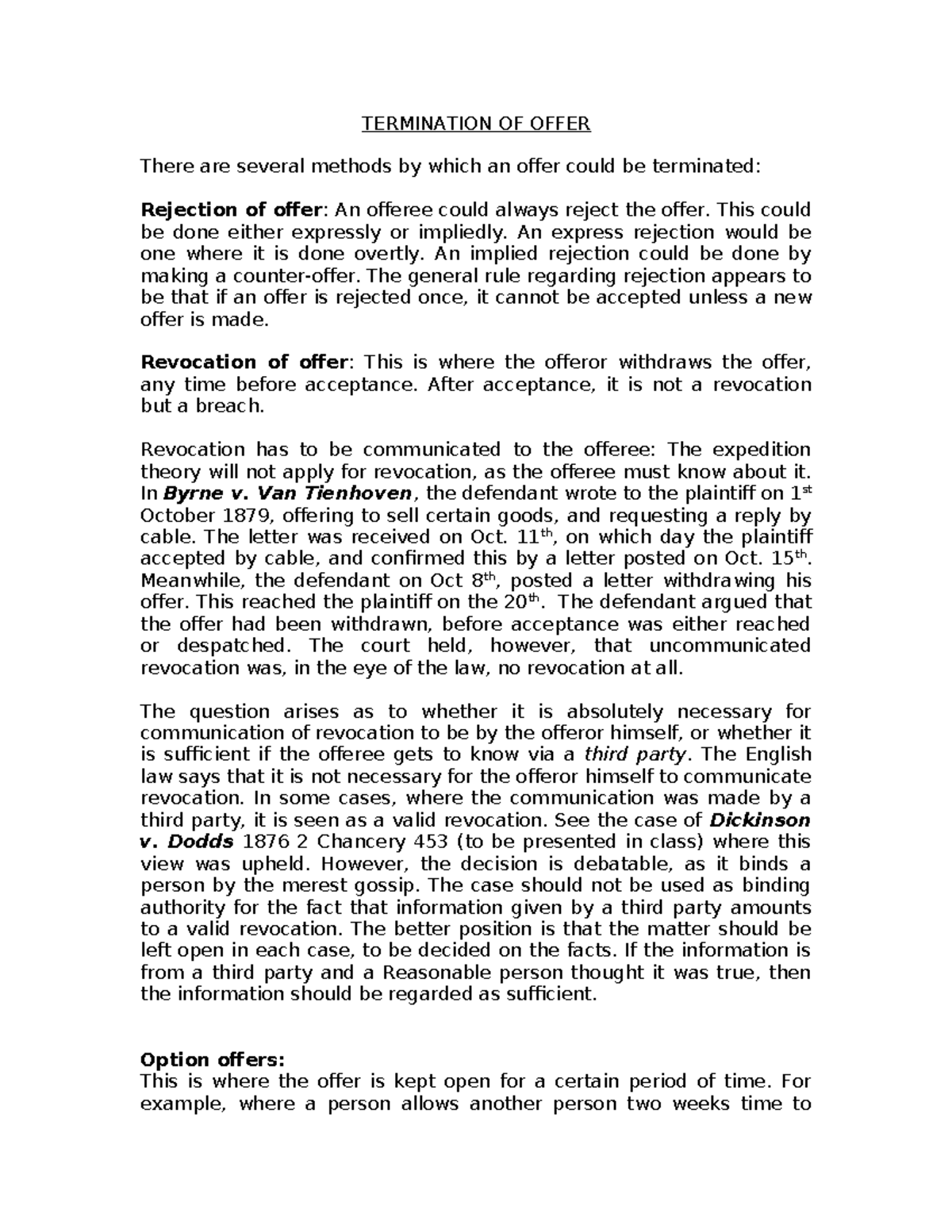 Termination OF Offer TERMINATION OF OFFER There are several methods