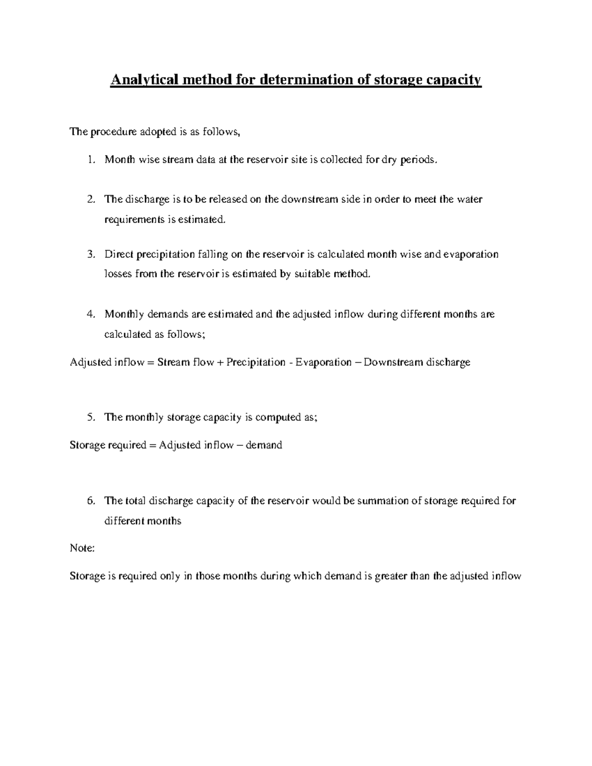 Analytical method for determination of storage capacity - The discharge ...