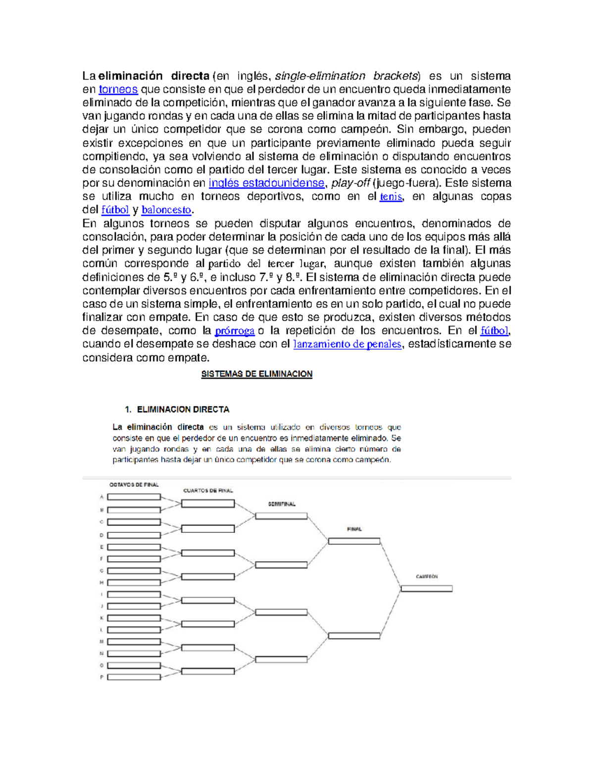 Tarea de organizacion deportiva La eliminación directa (en inglés, singleelimination brackets