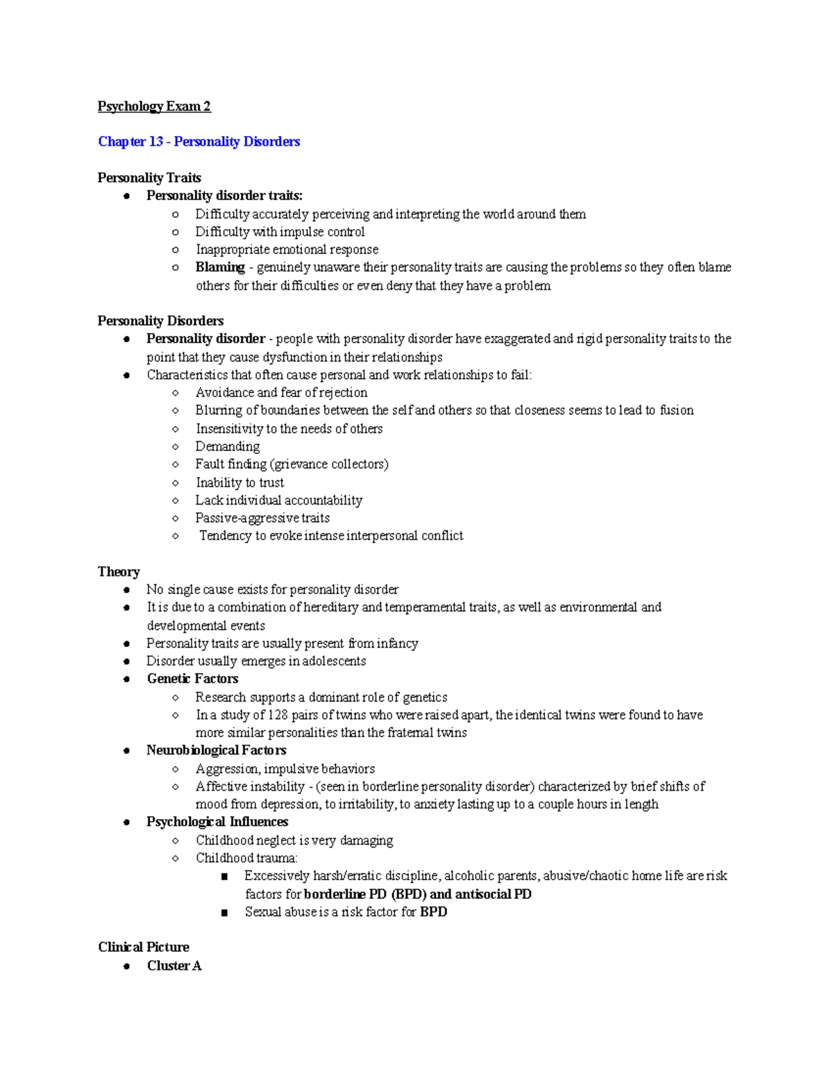 EXAM 2 Psych Junior Review - Psychology Exam 2 Chapter 13 - Personality ...
