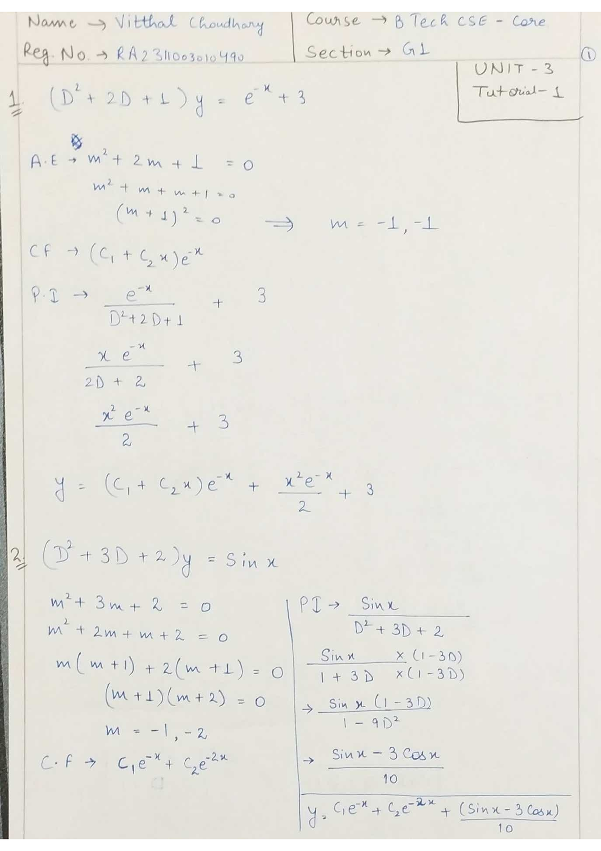 Unit 3 Tutorial Sheets - Calculus And Linear Algebra - Studocu