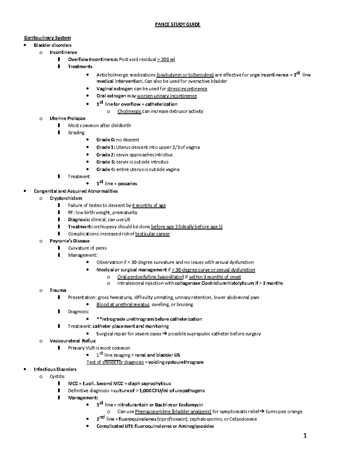 Ultimate Pance Review - PANCE STUDY GUIDE Genitourinary System Bladder ...