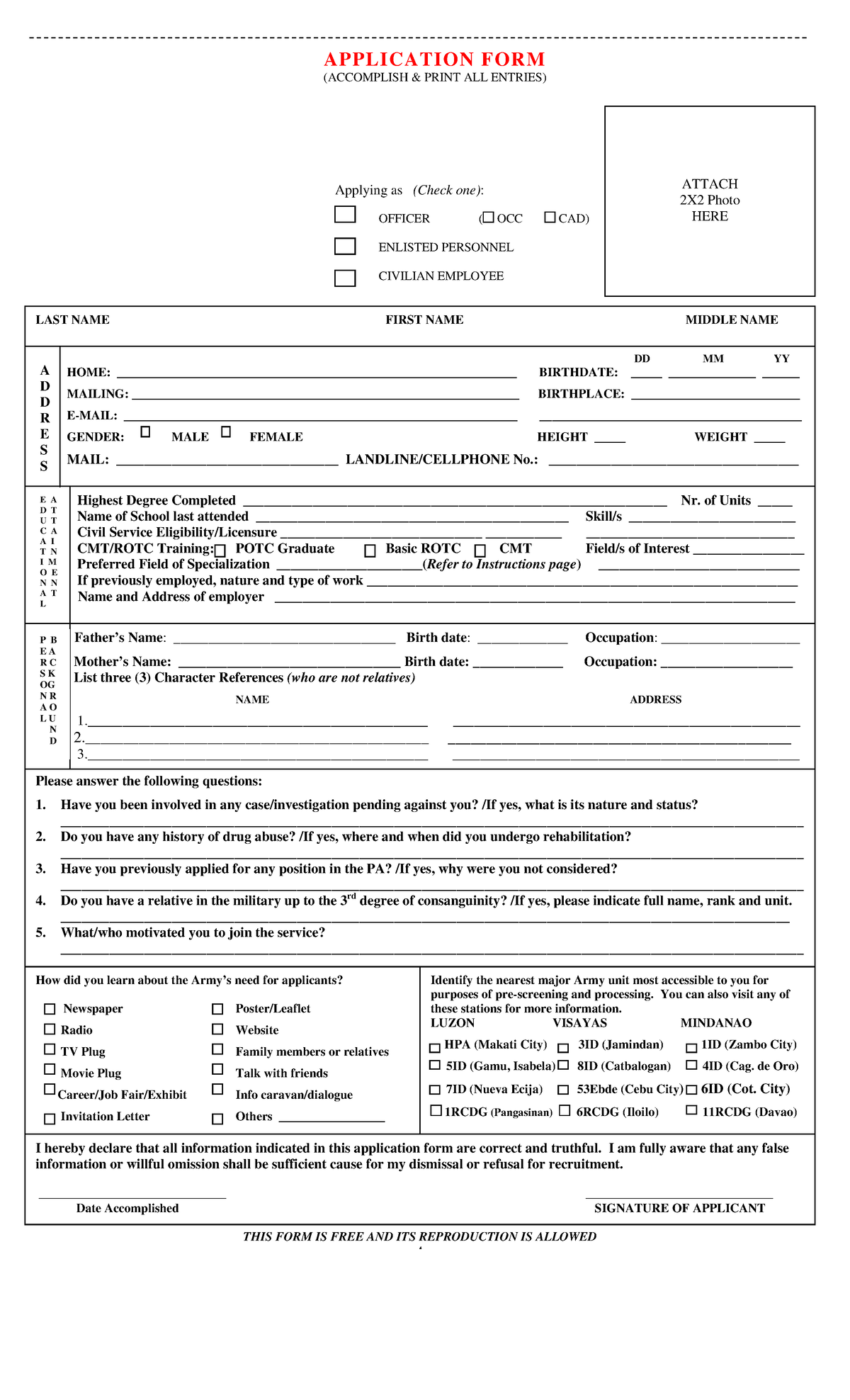 App Form - Assignment - APPLICATION FORM (ACCOMPLISH & PRINT ALL ...