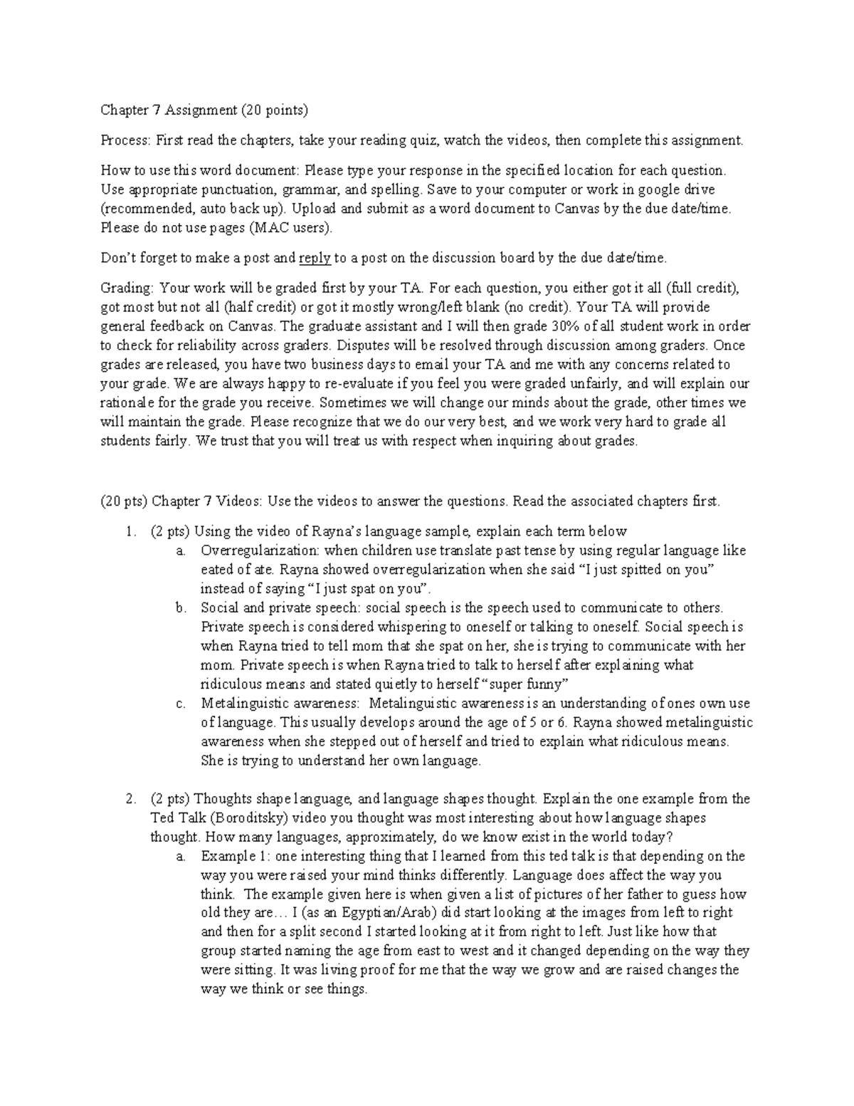 Chapter 7 assignment - Chapter 7 Assignment (20 points) Process: First ...