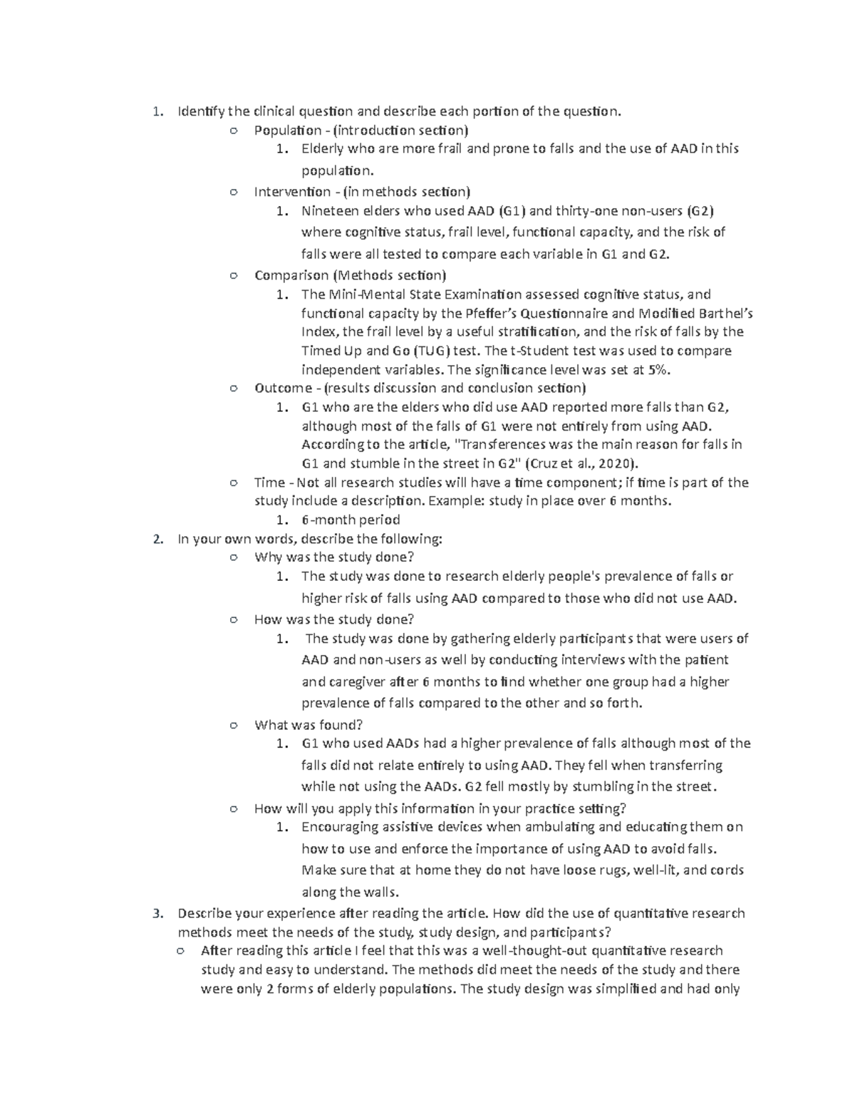 Week 3 Discussion - Identify the clinical question and describe each ...