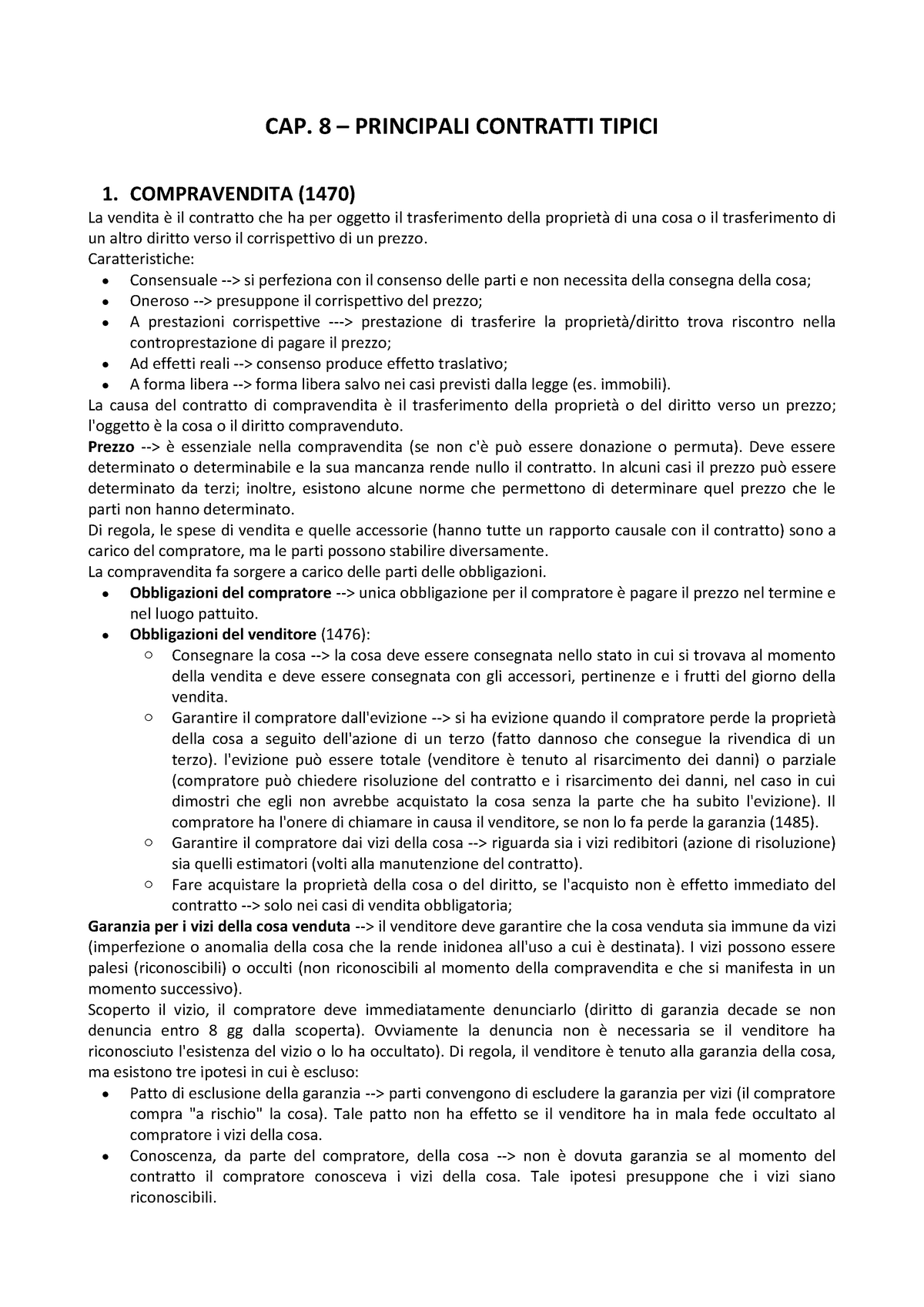 07- Contratti Tipici - Riassunto Diritto Privato - CAP. 8 PRINCIPALI ...