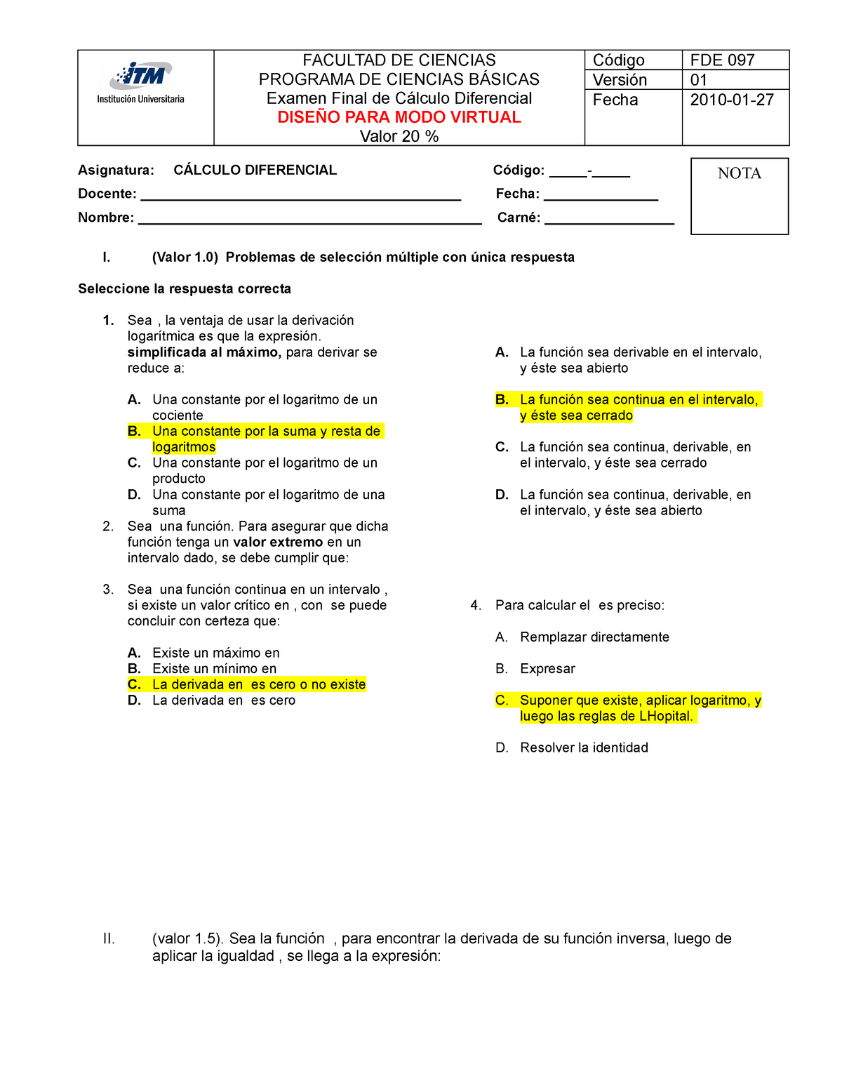 Respuestas C Bbf - FACULTAD DE CIENCIAS PROGRAMA DE CIENCIAS BÁSICAS ...