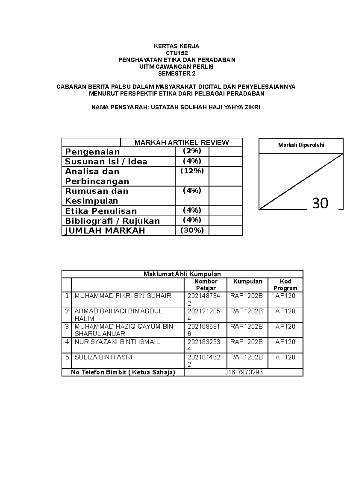 Kertas Kerja CTU152 (2) - KERTAS KERJA CTU PENGHAYATAN ETIKA DAN ...