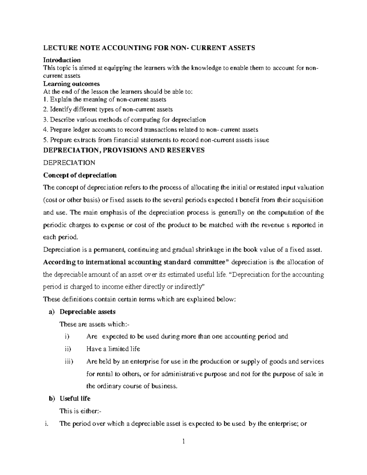 Accounting FOR NON- Current Assets - LECTURE NOTE ACCOUNTING FOR NON ...