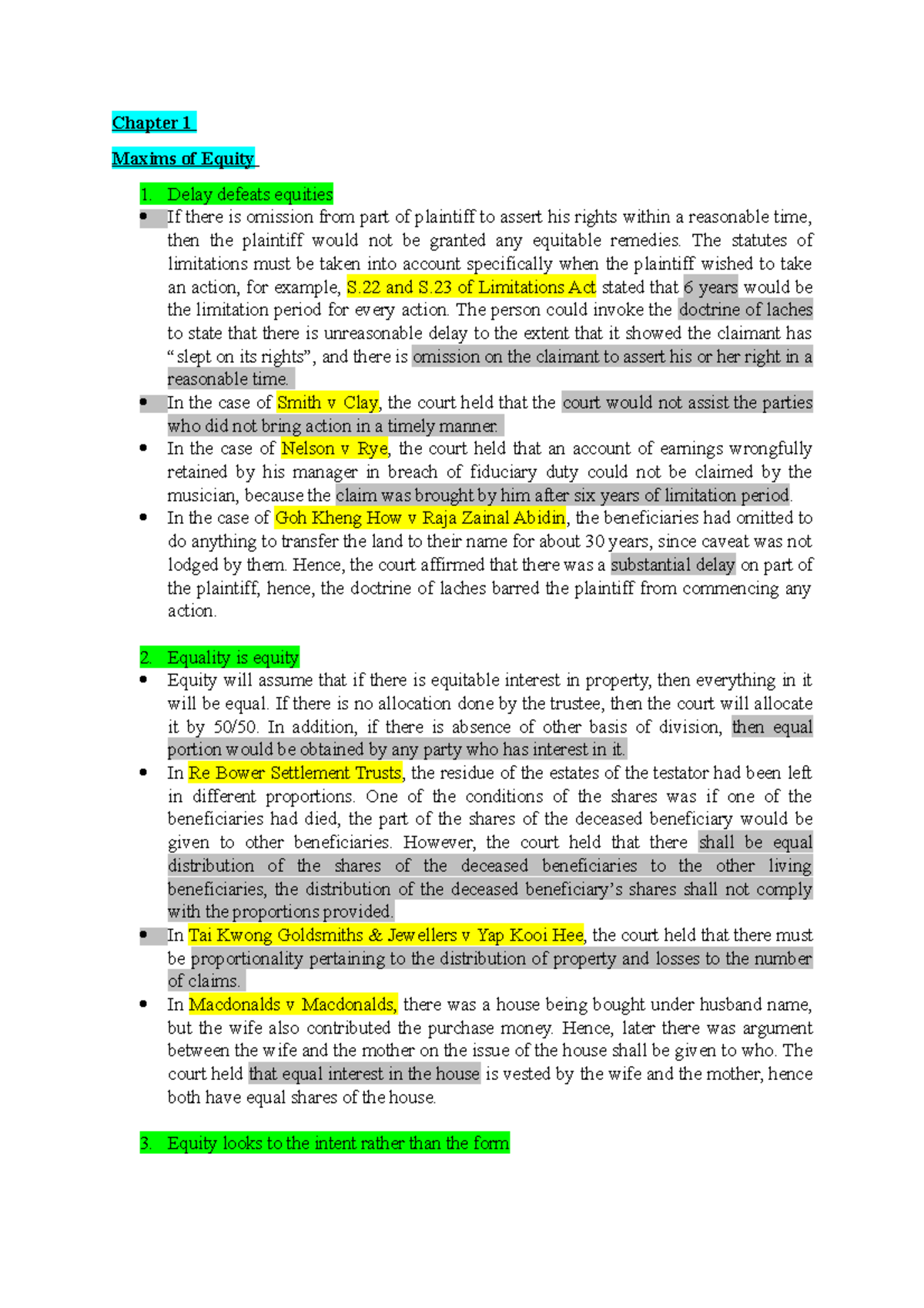 Chapter 1 maxim equity - Chapter 1 Maxims of Equity Delay defeats ...