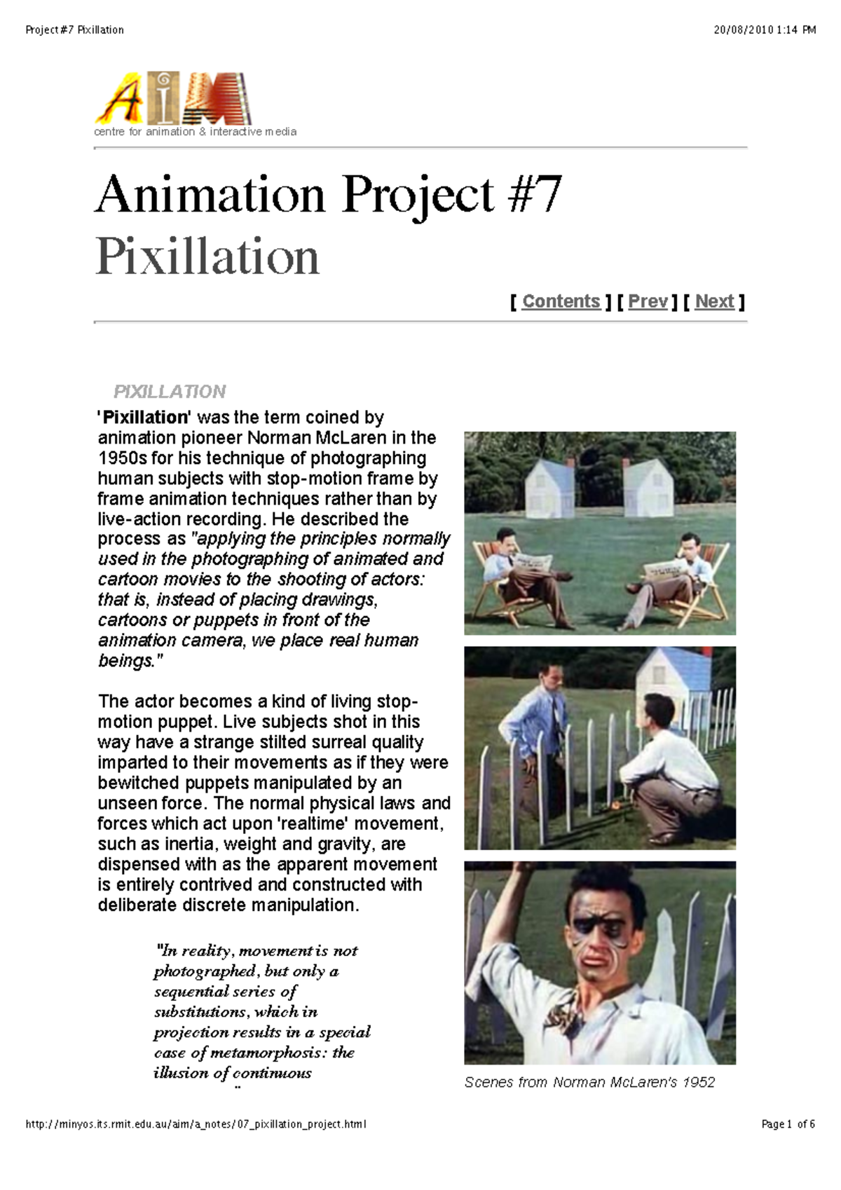 Pixillation Note - aggwe - centre for animation & interactive media ...
