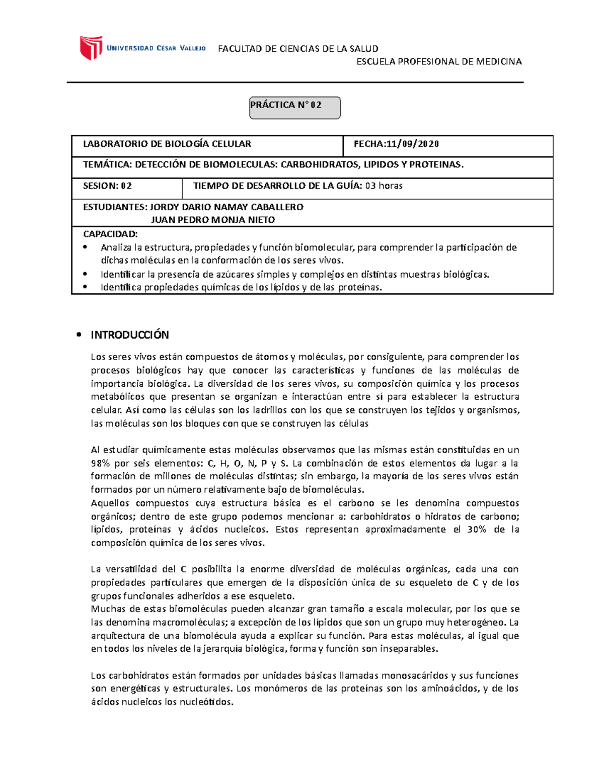 PC-Sesión 2-Reconocimiento De Biomoléculas - LABORATORIO DE BIOLOGÍA ...