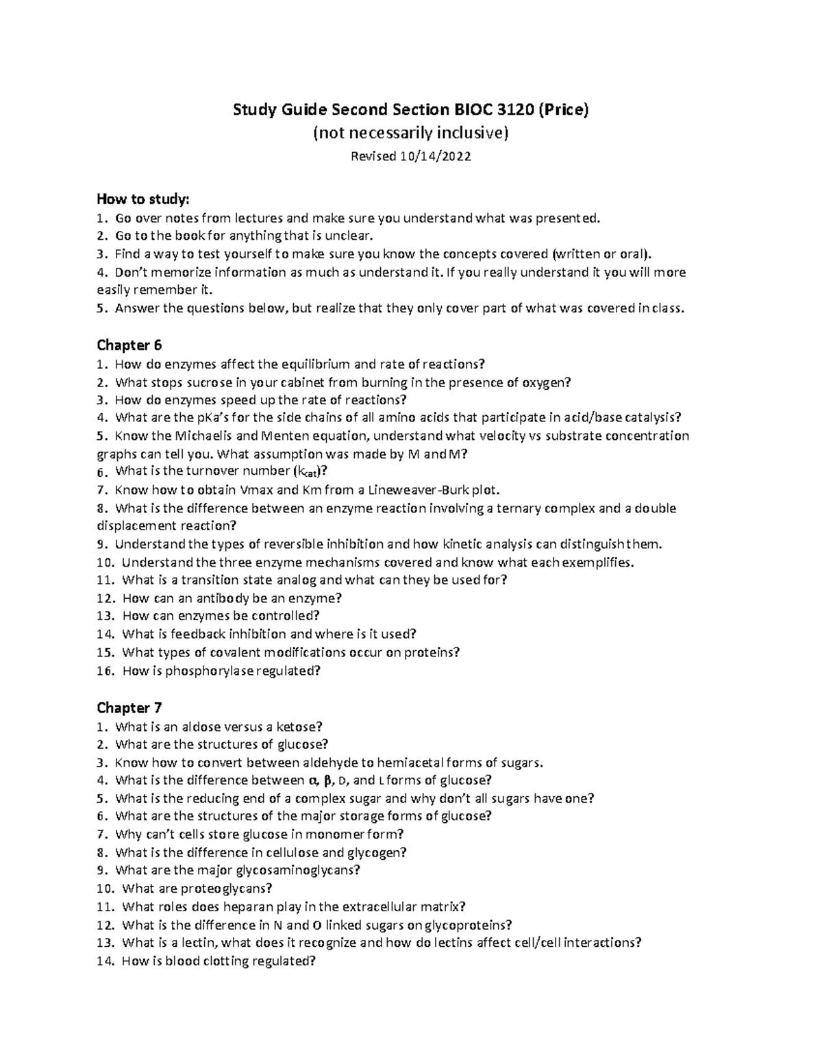 Study Guide Second Section Revised - Study Guide Second Section BIOC ...