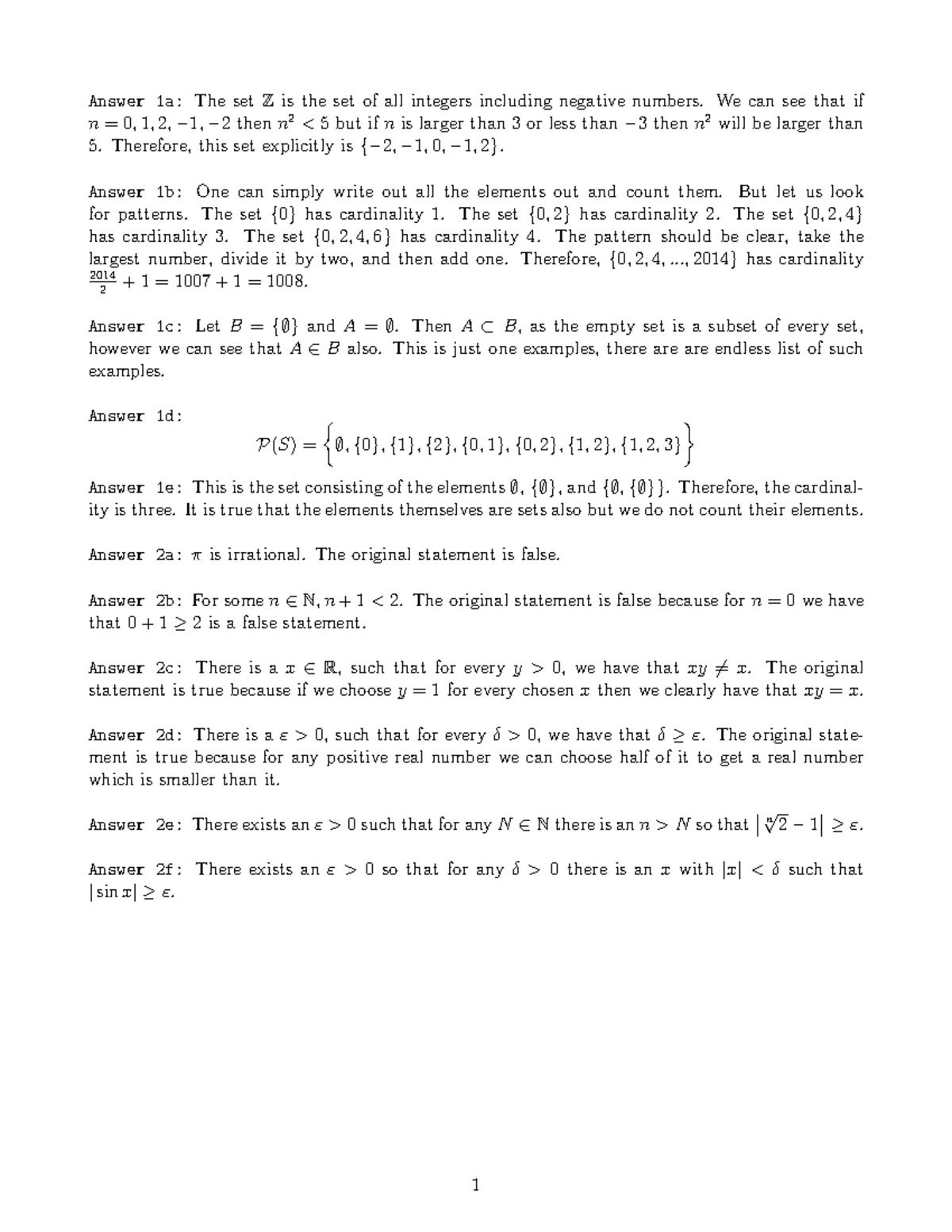 Solutions 1 - Answer 1a: The set Z is the set of all integers including ...