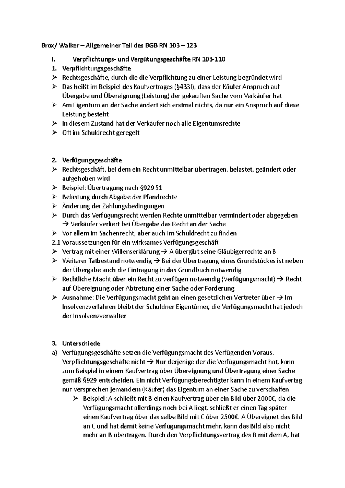 Brox Walker Allgemeiner Teil Des Bgb Brox, Walker RN 103-123 - Brox/ Walker – Allgemeiner Teil des BGB RN