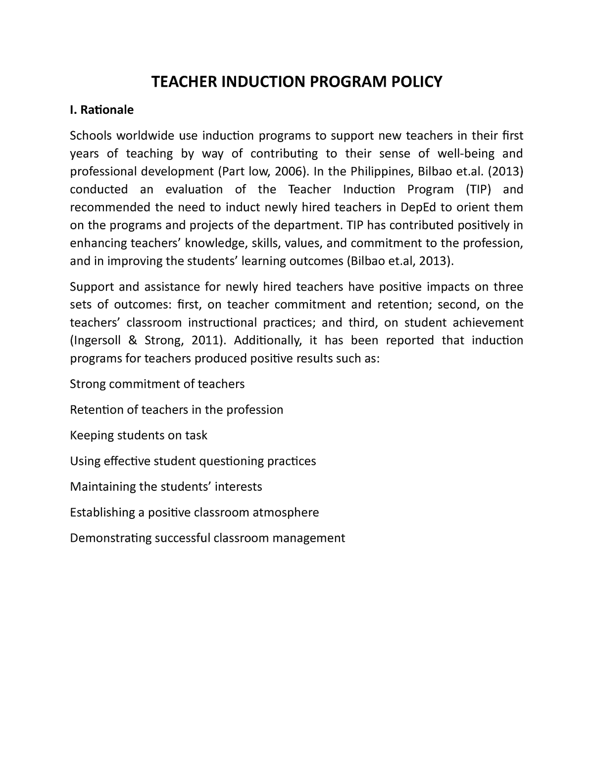 Teacher Induction Program Policy - TEACHER INDUCTION PROGRAM POLICY I ...