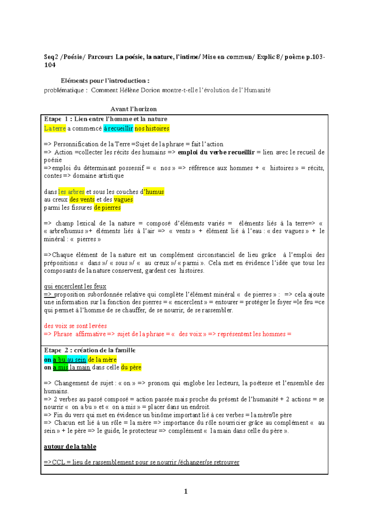 Mise en commun explic 8 - 1 Seq2 /Poésie/ Parcours La poésie, la nature ...