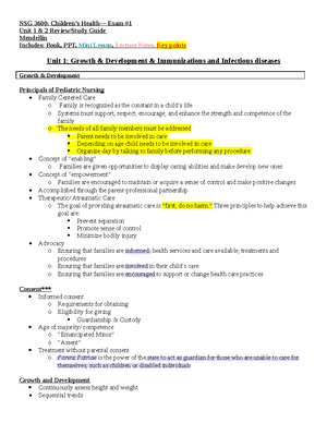 Pedi Exam 3 Objectives-1 - Pediatric Objectives Exam 2 - Date: August ...