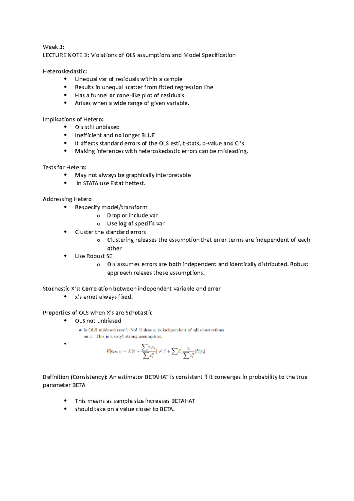 Week 3 lecture notes econ - Week 3:LECTURE NOTE 3: Violations of OLS ...