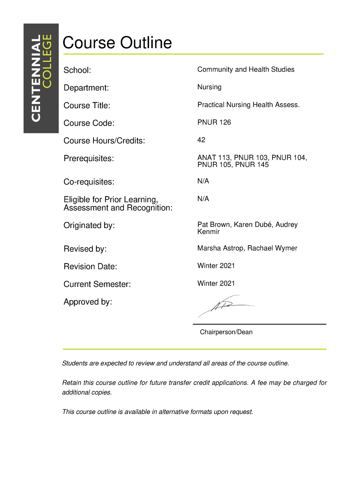 The outline for a nursing assessment course