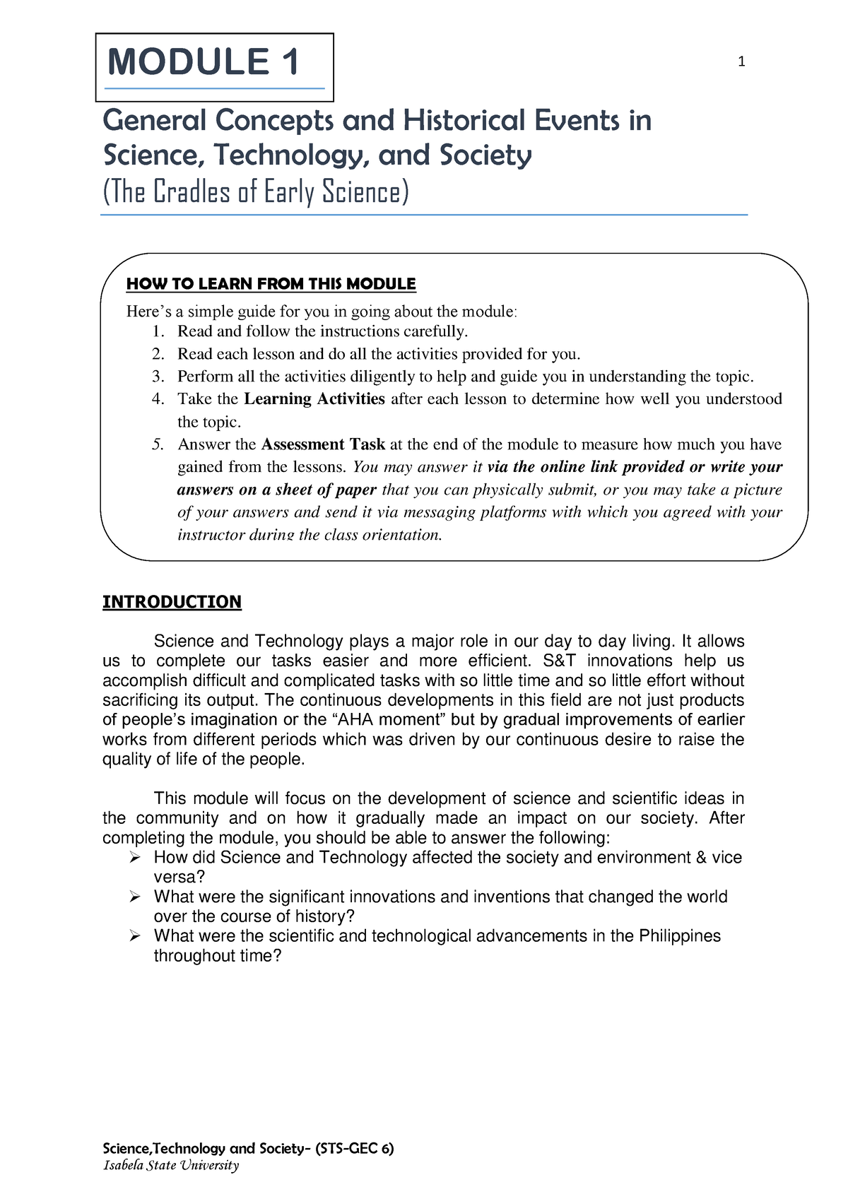 Module 1 - Science,Technology And Society- (STS-GEC 6) General Concepts ...