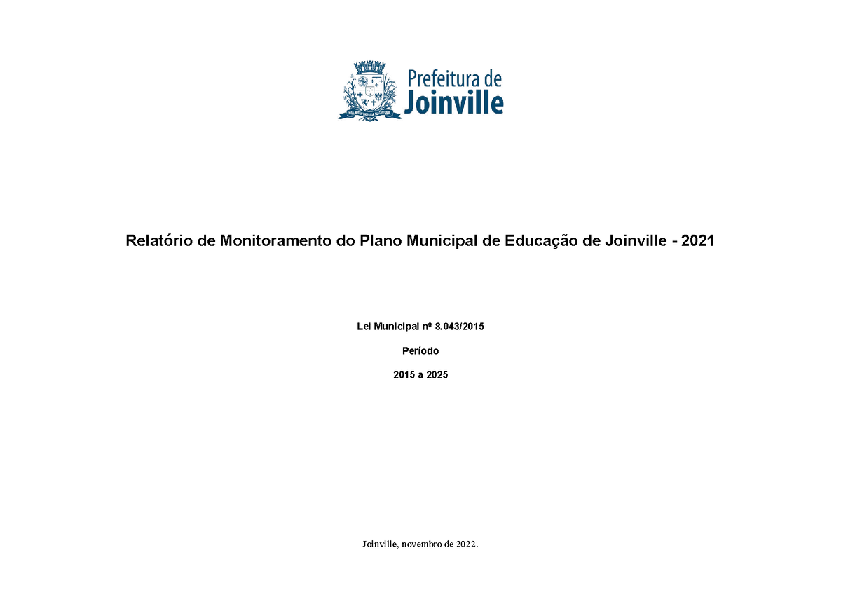 Relatorio De Monitoramento Do Plano Municipal De Educacao De Joinville 2021 ResponsÁveis Pela 7211