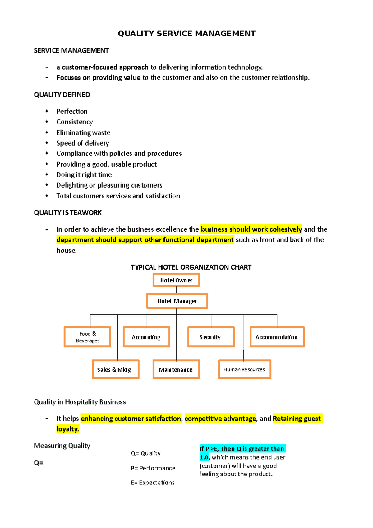 Quality Service Management QUALITY SERVICE MANAGEMENT SERVICE MANAGEMENT a customerfocused