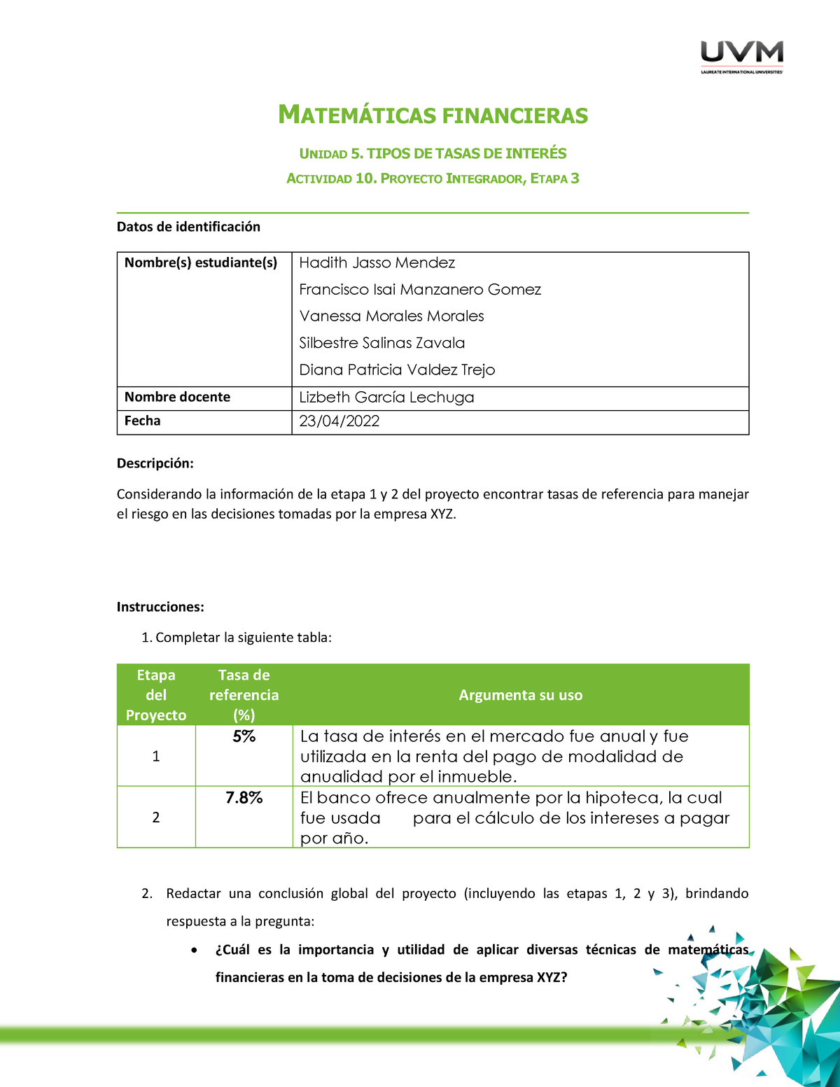 U5 Pi E3 Equipo 6 MatemÁticas Financieras Unidad 5 Tipos De Tasas De InterÉs Actividad 10 9964