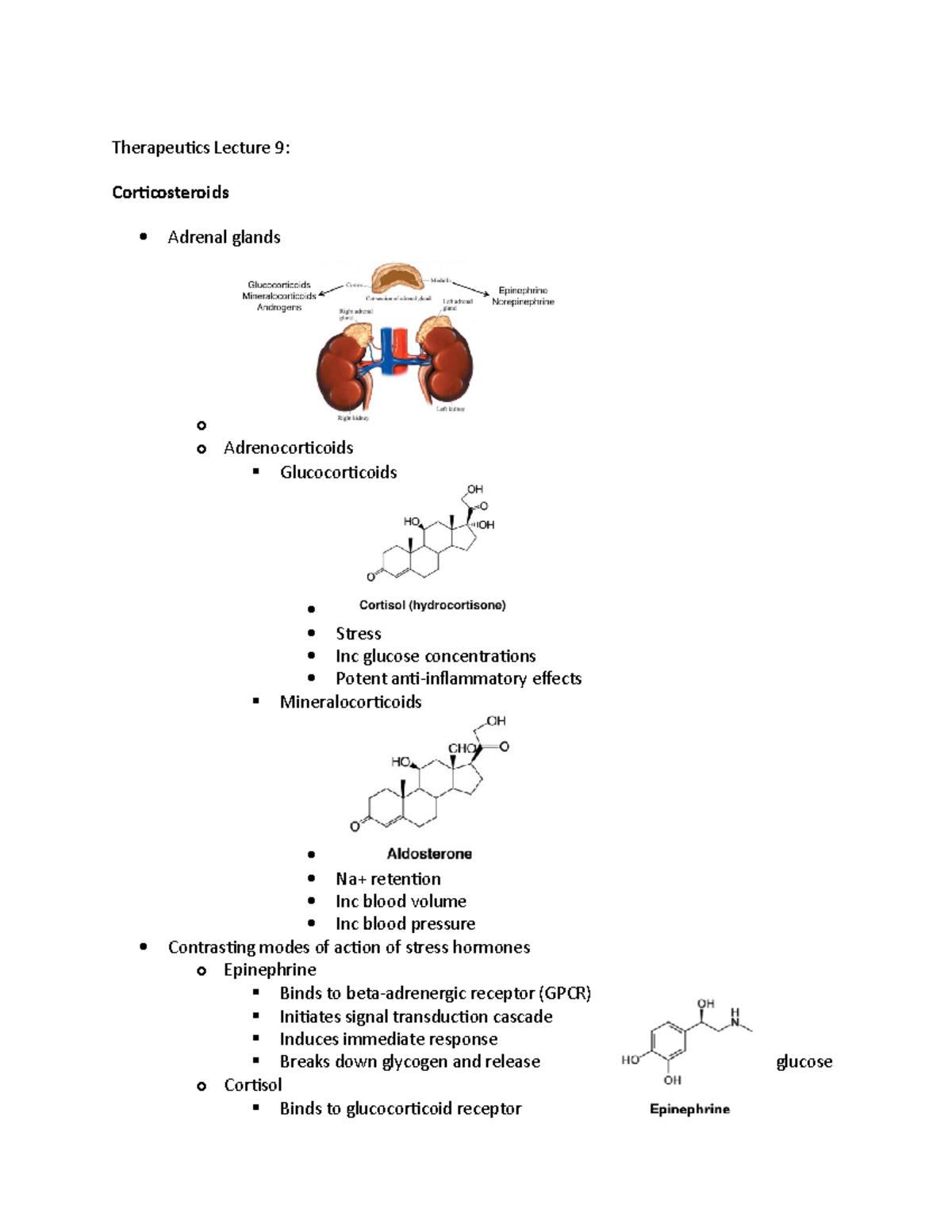 Therapeutics Lecture 9 Immunosuppressive Anticancer Cortisol vs