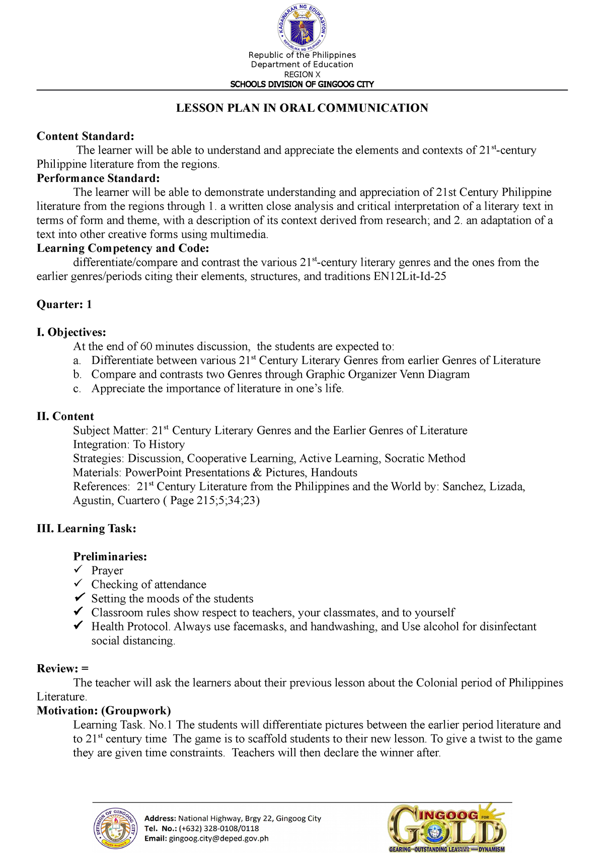 Lp - Lesson Plan DLL - Republic of the Philippines Department of ...