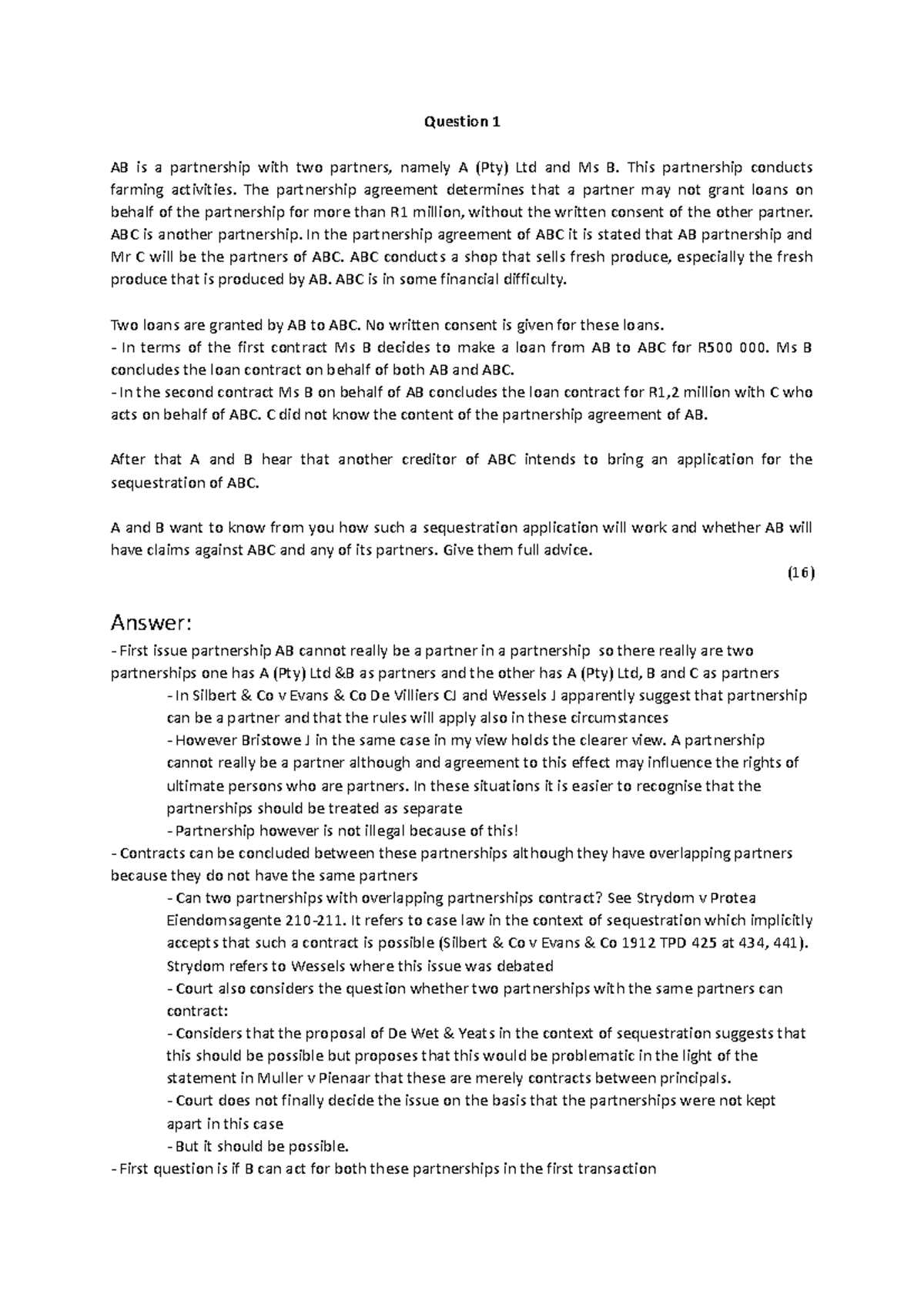(2)Test 1 April 2022 (memo ) - Question 1 AB is a partnership with two ...