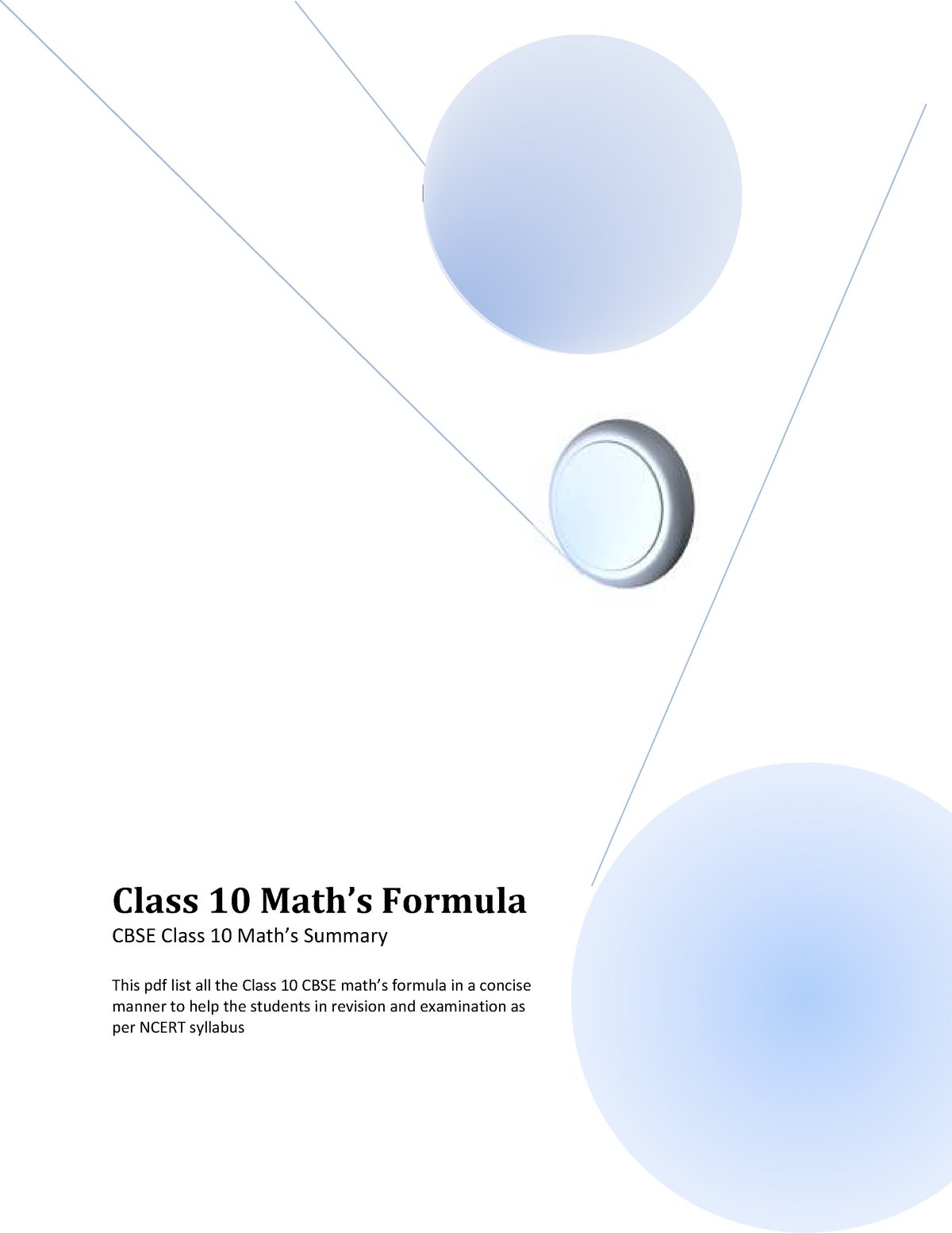 Maths Formula - Class 10 Math’s Formula CBSE Class 10 Math’s Summary ...