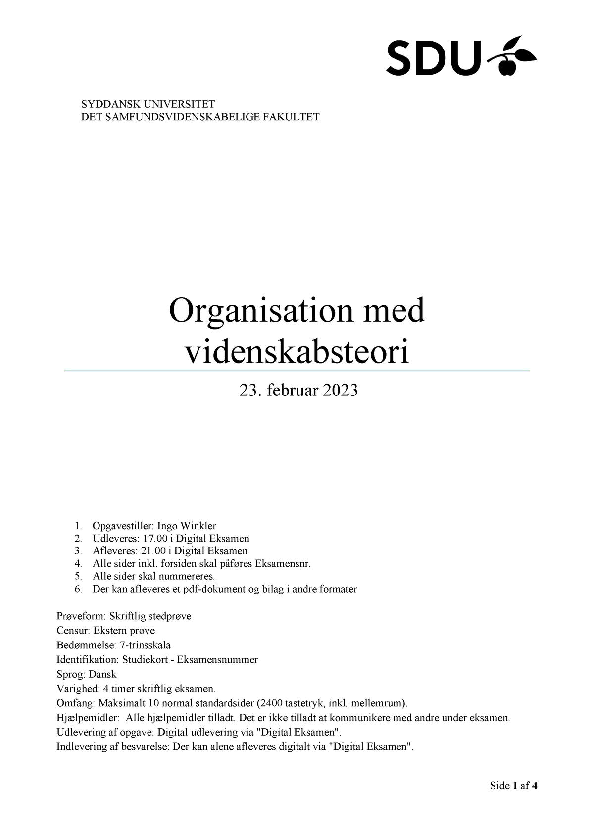 Organisation V22R - SYDDANSK UNIVERSITET DET SAMFUNDSVIDENSKABELIGE ...