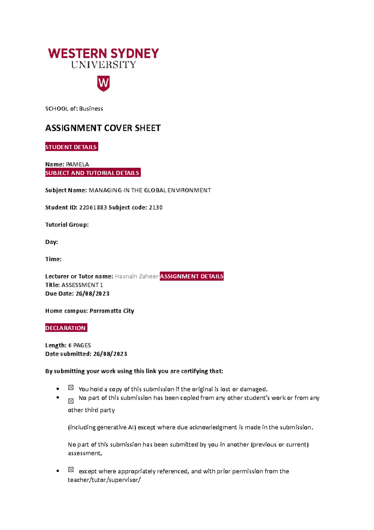 Mtge assessment 1 - SCHOOL of: Business ASSIGNMENT COVER SHEET STUDENT ...