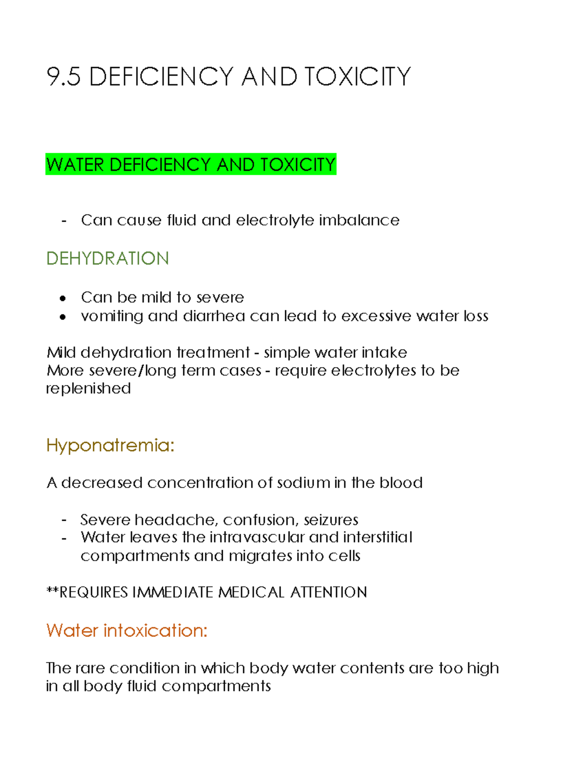 9.5 Deficiency AND Toxicity WATER DEFICIENCY AND TOXICITY Can cause