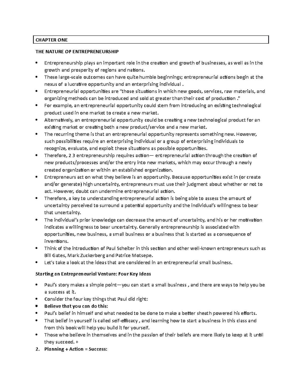 Chapter ONE - OBS - notes - CHAPTER ONE THE NATURE OF ENTREPRENEURSHIP ...