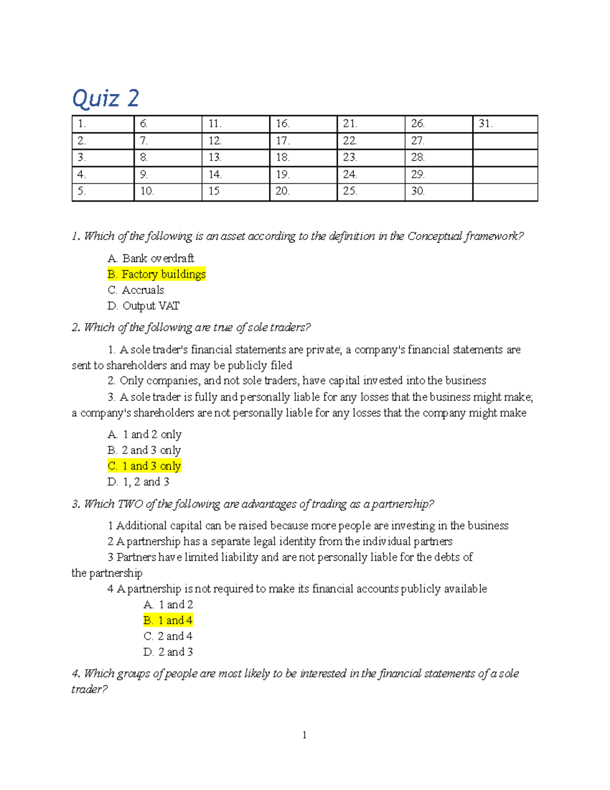 Quiz 2 for students to understand IFRS & accounting 1st part - 1 Quiz 2 ...