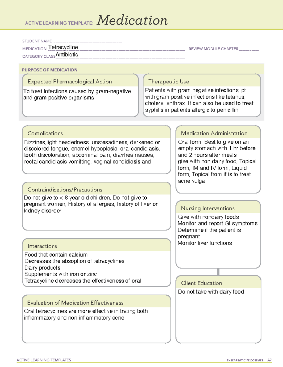 Tetracycline - Review notes and answers for quiz 1 NURS 306. Notes for ...