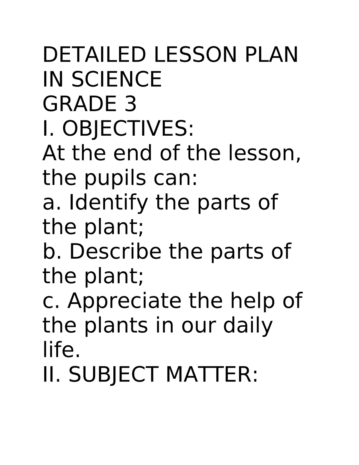 Example Of Lesson Plan In Science Grade 3