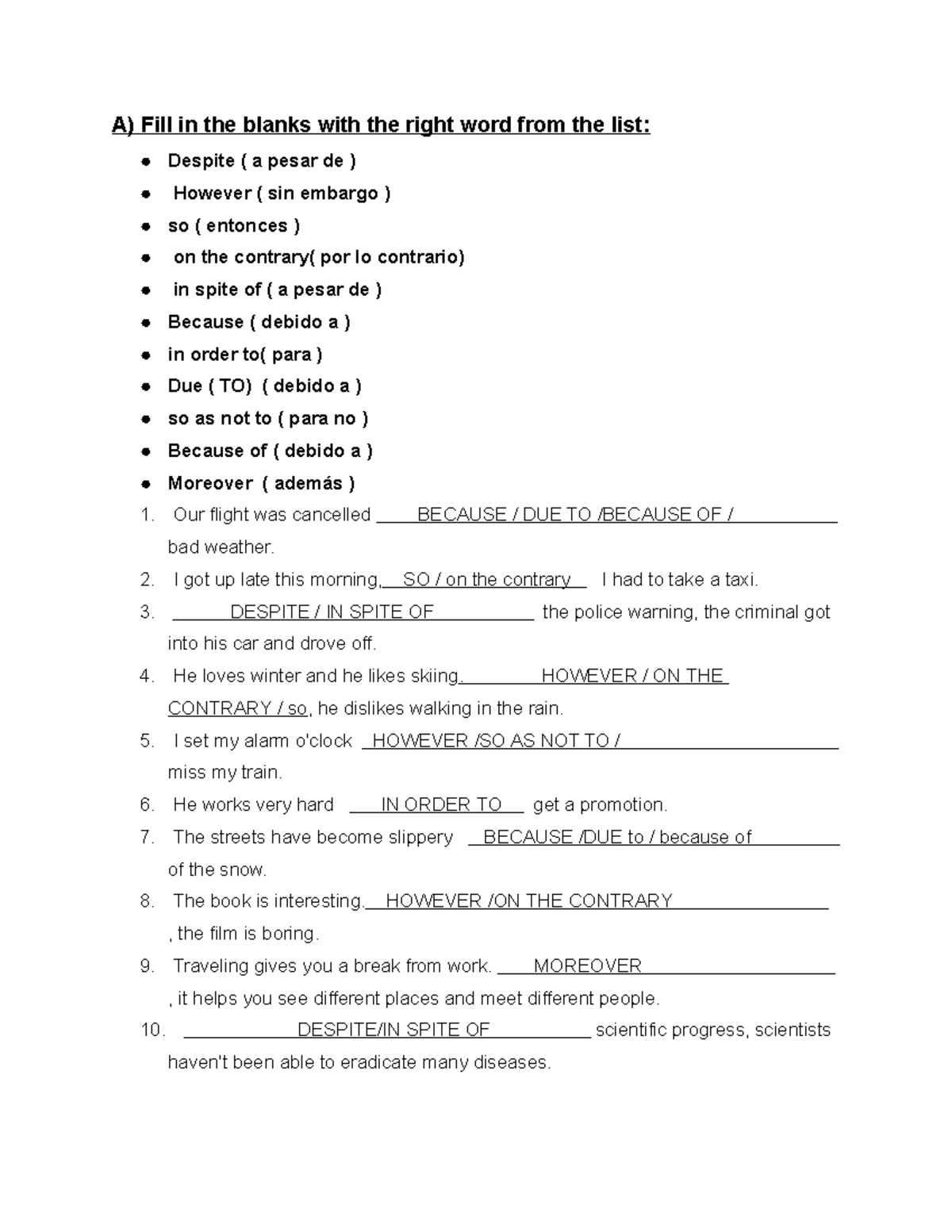 Tp 12 more linkers - Fill in the blanks with the right word from the ...
