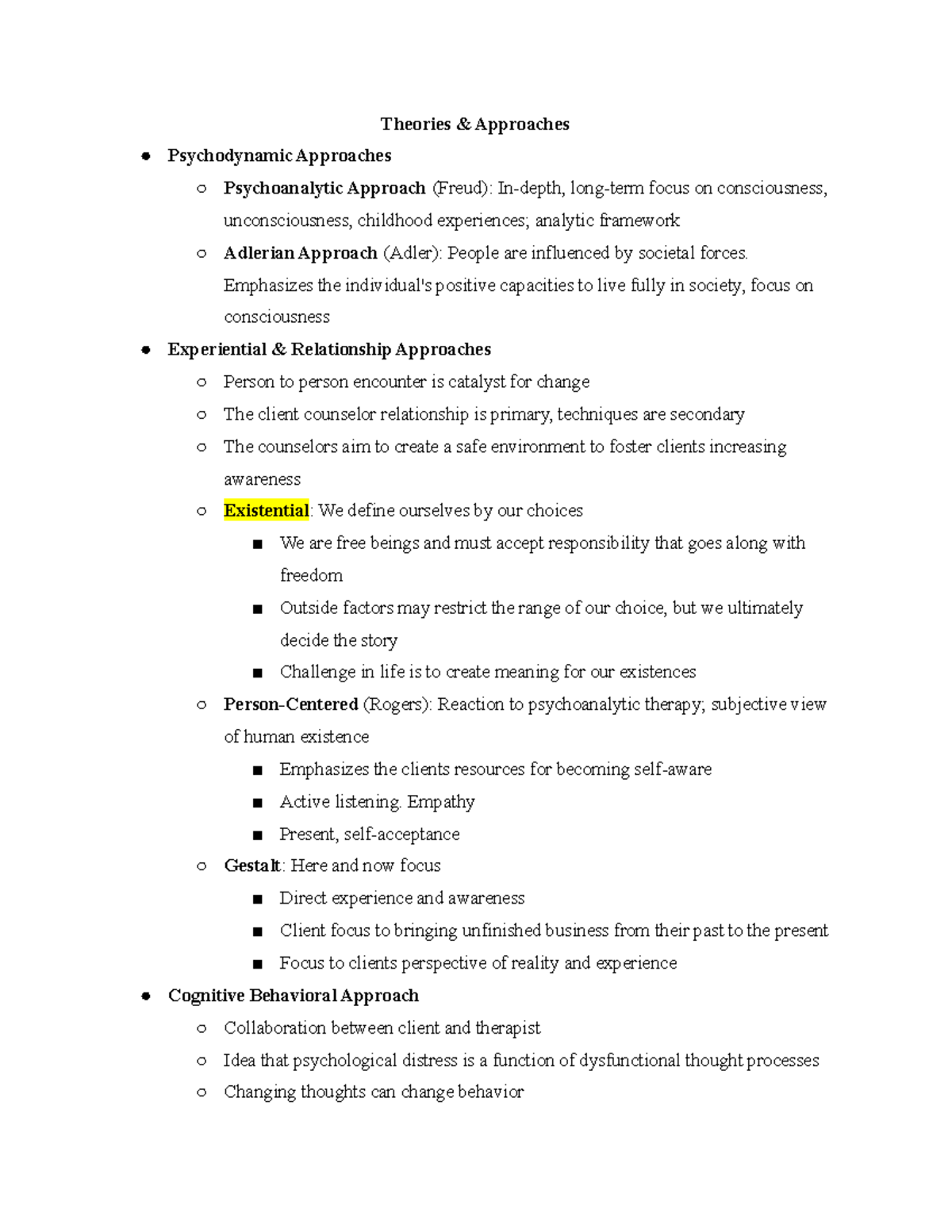Theories and Approaches - Theories & Approaches Psychodynamic ...