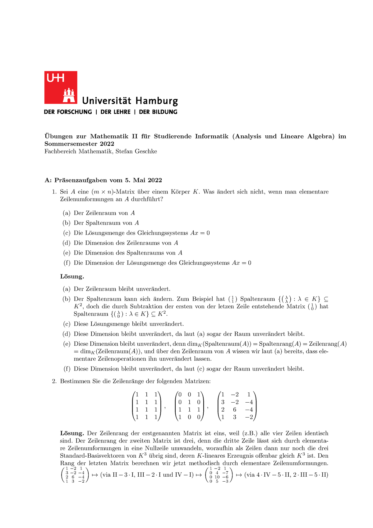 Blatt 5 Loesung - SoSe22 - Ubungen Zur Mathematik II F ̈ ̈ur ...