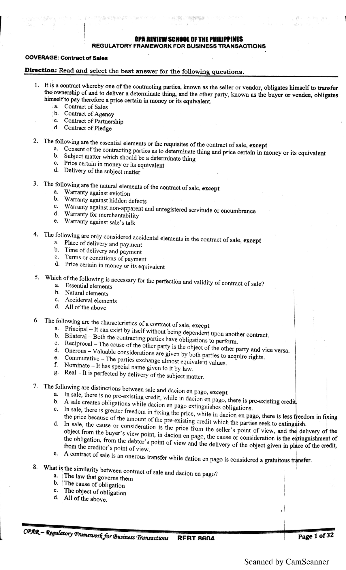 Exam 2019, Questions - Law On Obligation And Contracts - Studocu