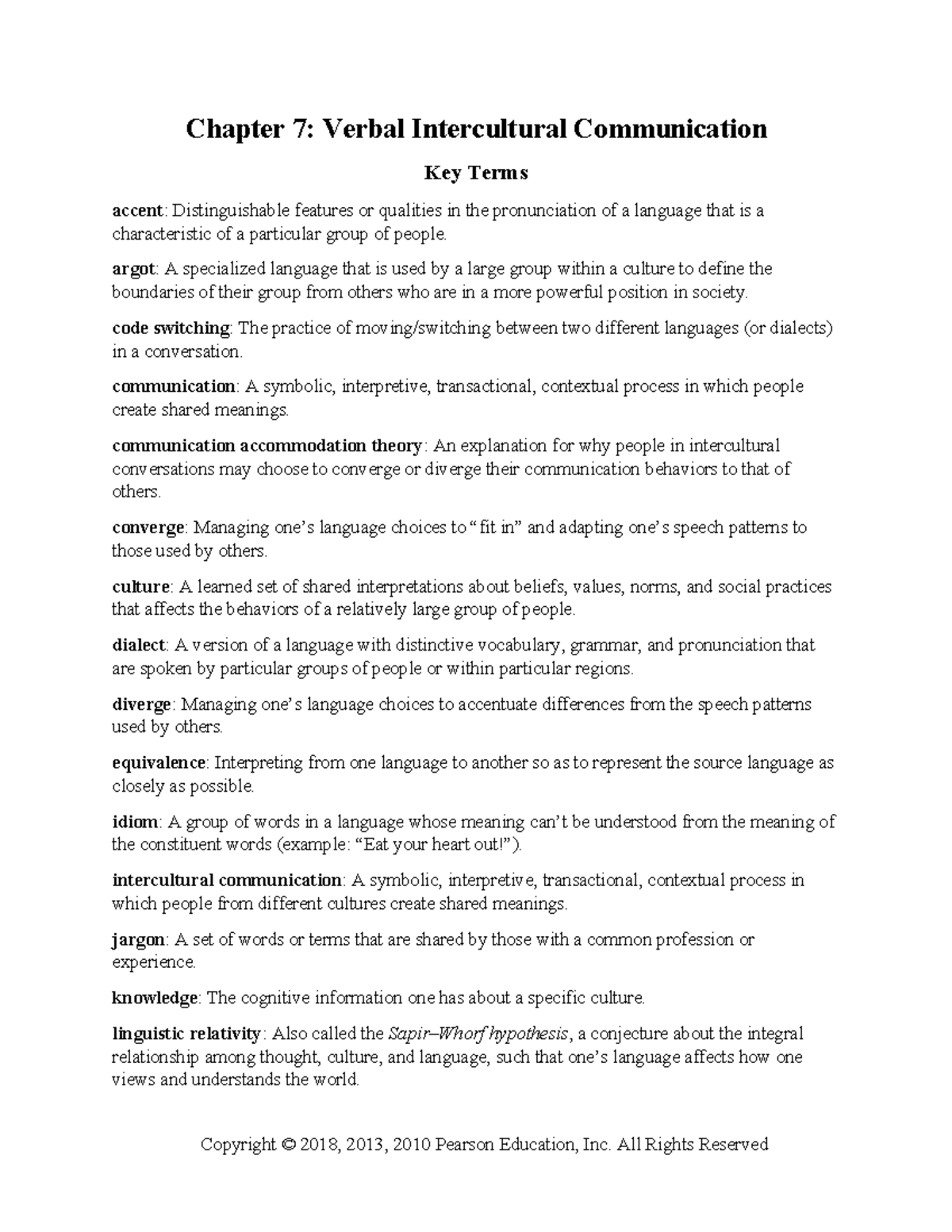 Key Terms for Chapter 7 - Summary Intercultural Communication - Chapter ...