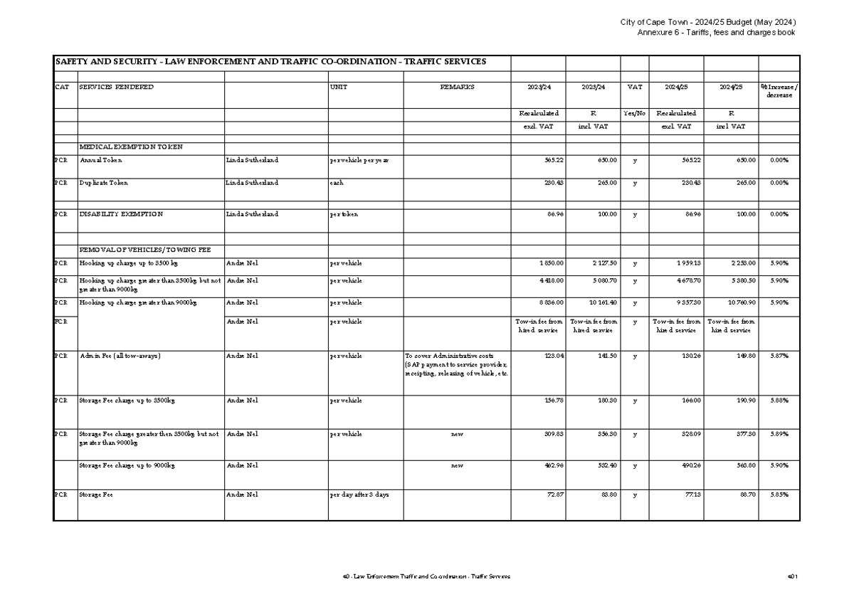 Traffic Services Tariffs - SAFETY AND SECURITY - LAW ENFORCEMENT AND ...
