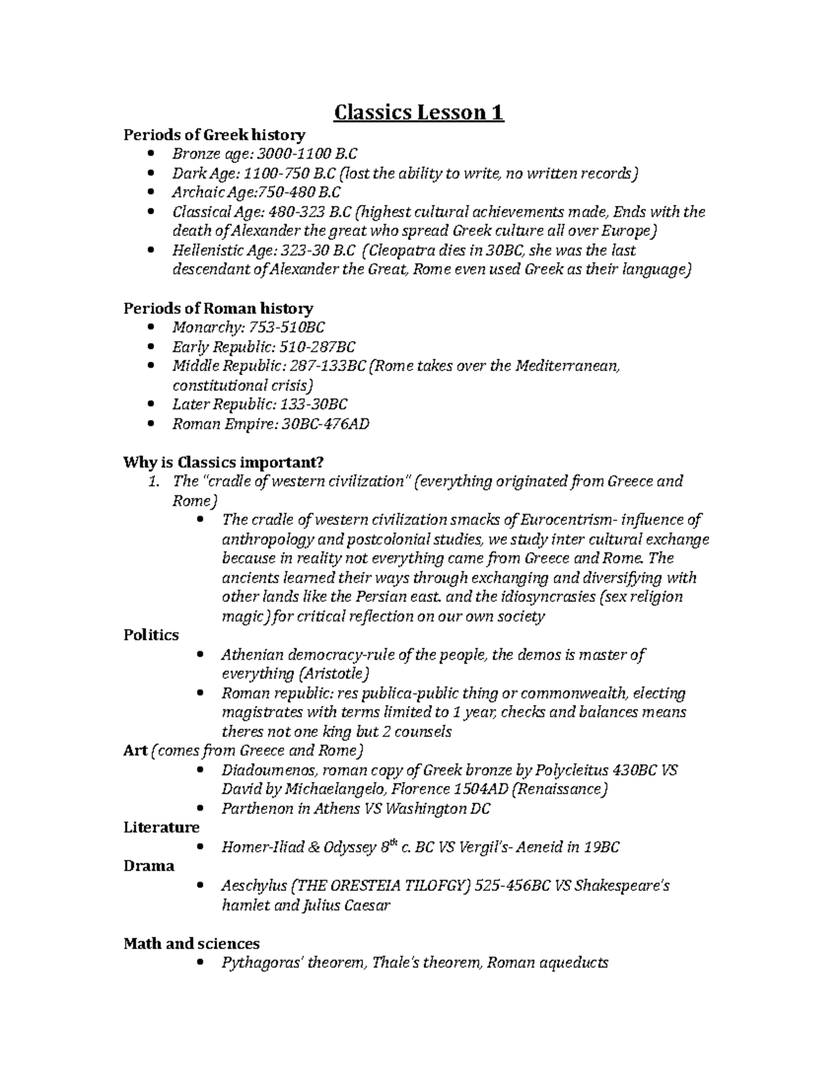 Classics Lesson 1 The “cradle of western civilization” (everything